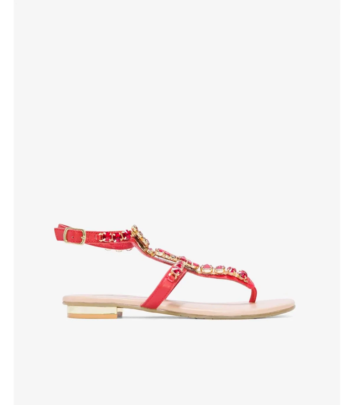 Sandalias planas Mujer Piel con pedrería