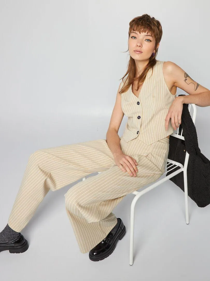 Chaleco de traje tipo camarero - beige rayado