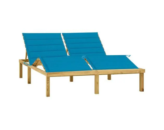vidaXL tumbona doble y cojines madera pino impregnada azul