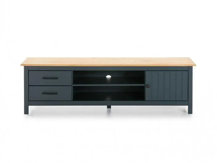 Mueble TV 1 puerta, 2 huecos y 2 cajones color azul-cera