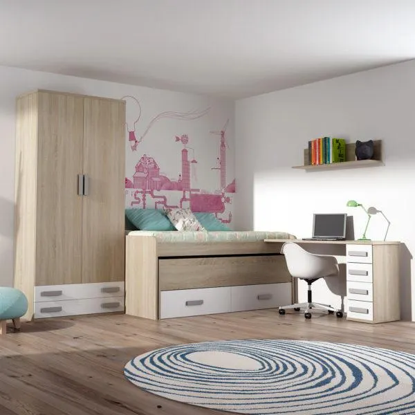 Dormitorio Juvenil Roble Cambrian/Blanco