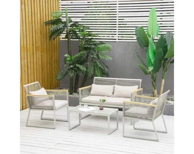 Muebles ratán set 116x68.5x79 cm metal, ratán pe, poliéster color gris