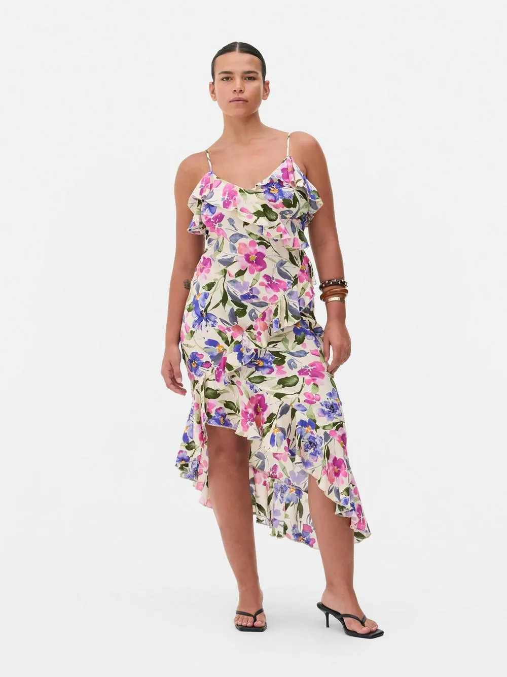 Midikleid mit Rüschen und Print