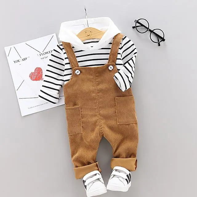 Chico 3D Raya Camiseta y Pantalones Conjunto de Ropa Manga Larga Primavera Otoño Activo Básico Algodón Bebé 2-8 años Escuela Deportes Ajuste regular