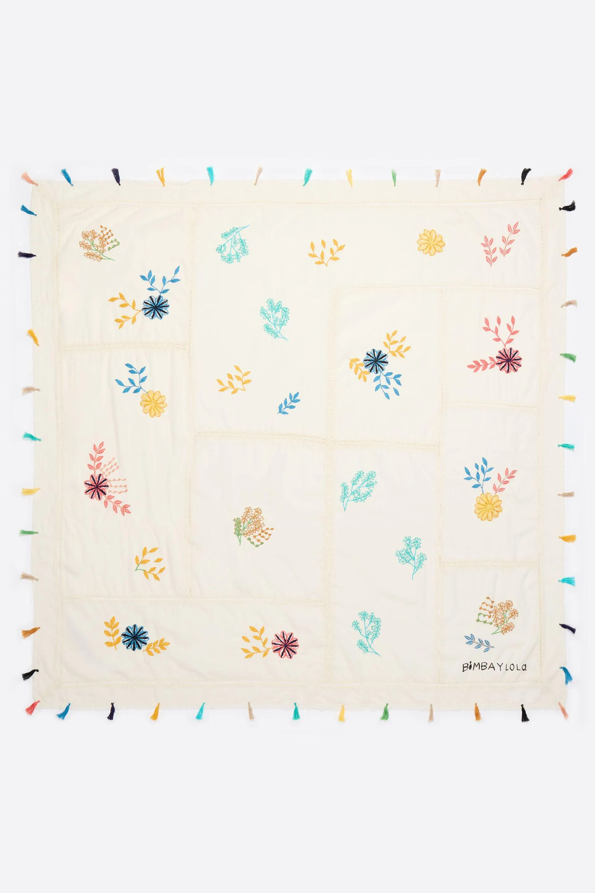 Chal algodón patchwork flores bordadas