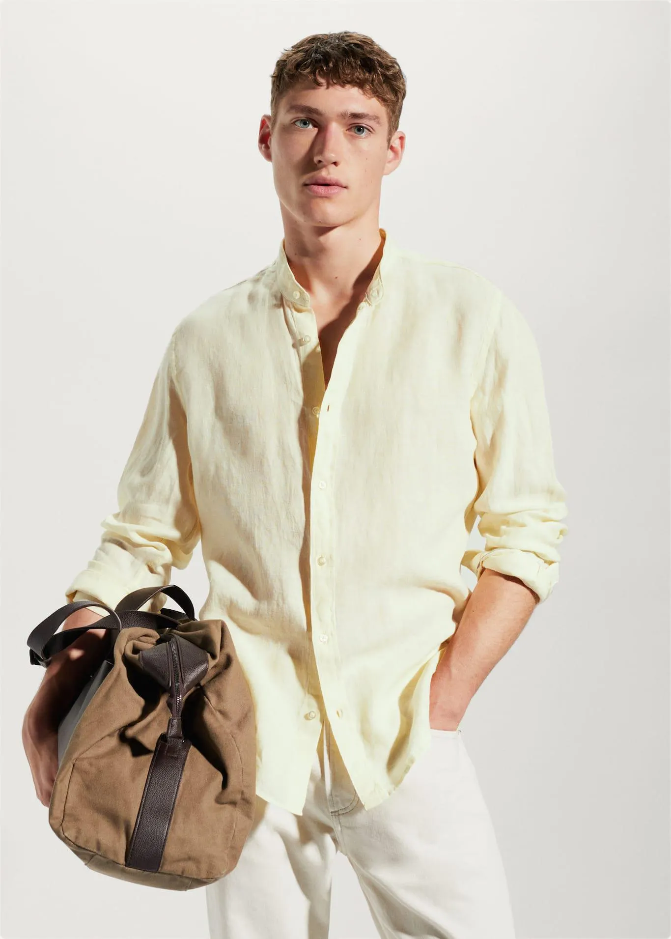 Camisa 100% lino cuello mao