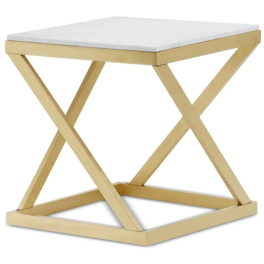 Mesa auxiliar Paliano mármol blanco con patas doradas