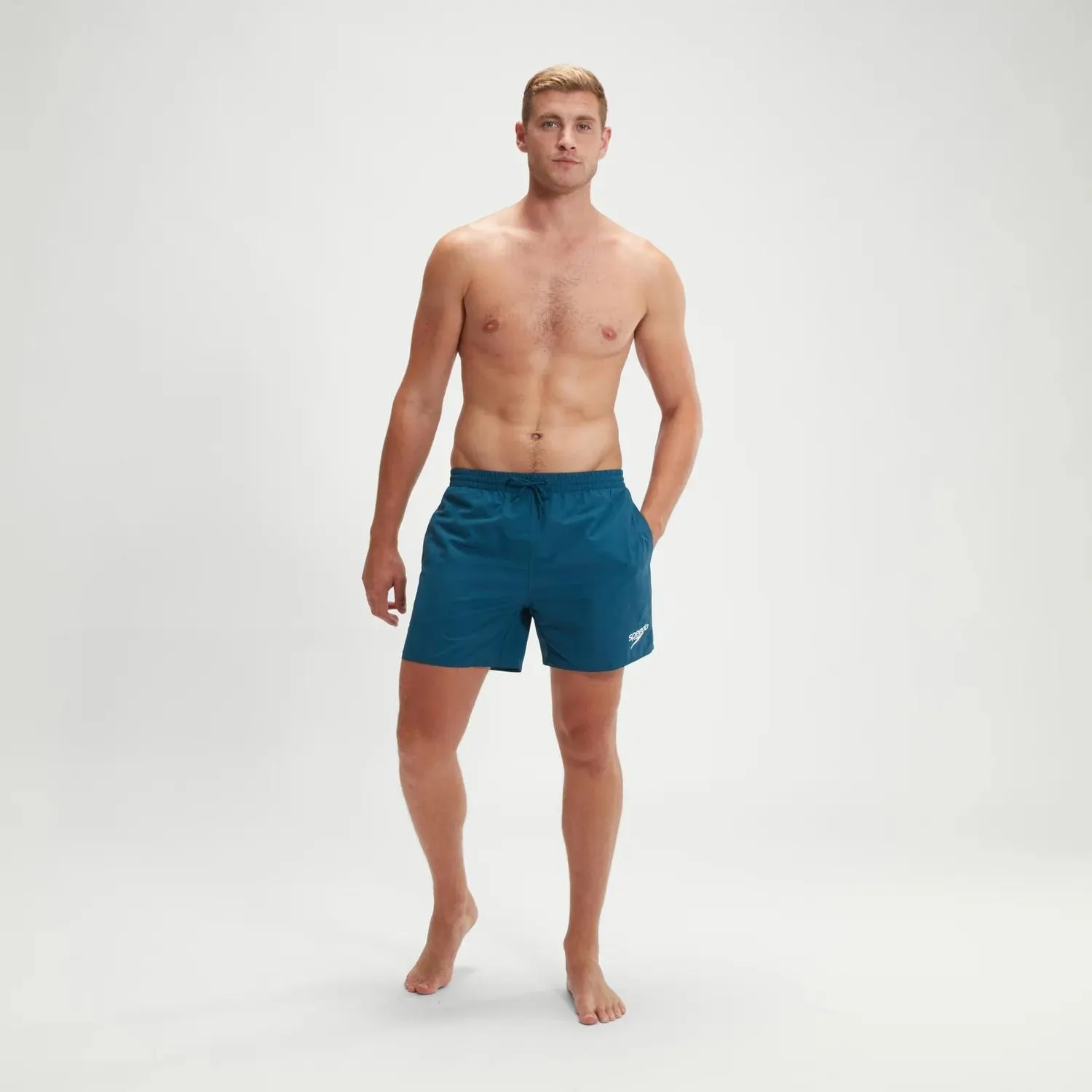 Bañador corto Essentials de 40 cm para hombre, verde azulado