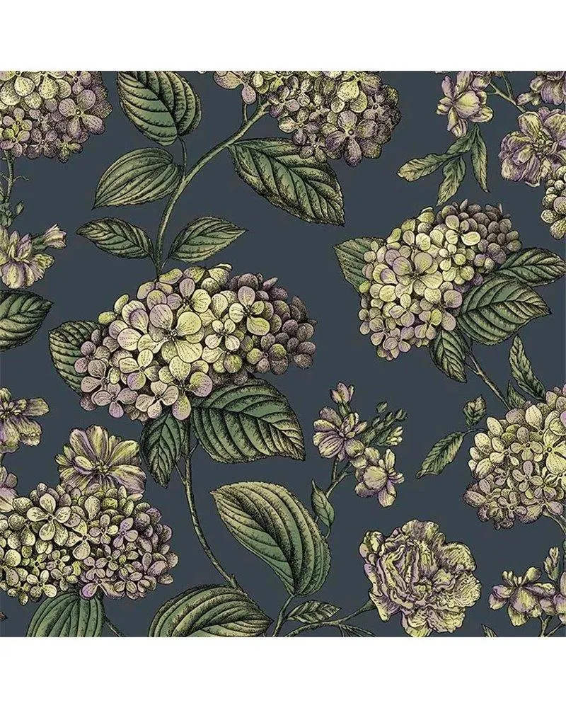 PAPEL PINTADO Ramo di Ortensia Lime & Purple On Ink 123-8042