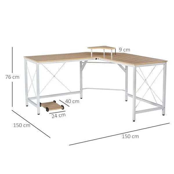 Escritorio Homcom forma de L blanco/natural 76x150x150 cm