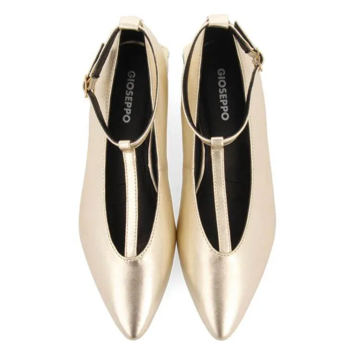 Ratho women's gold leather ballet flats with straps