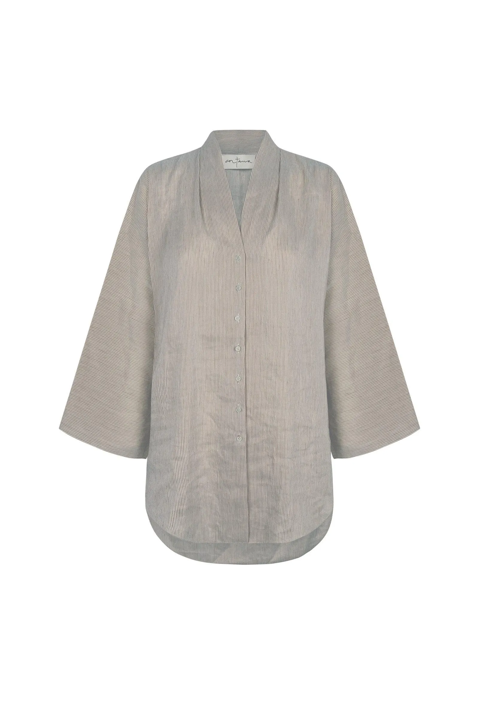 Cleo, camisa en lino y seda a rayas verdes