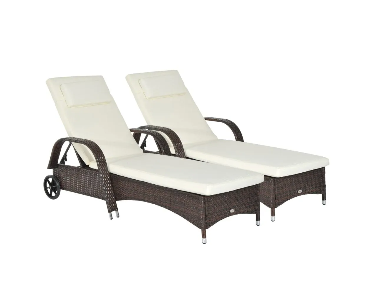 Tumbona de Ratán Outsunny Ratán PE, Metal y Tela Poliéster Marrón 200x73x103 cm