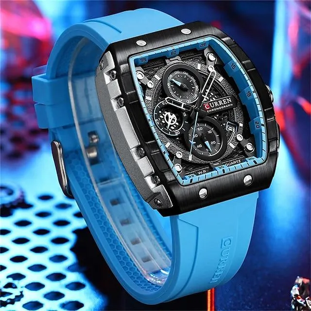 Reloj de cuarzo curren para hombre, reloj de pulsera analógico creativo para deportes al aire libre, cronógrafo, resistente al agua, calendario luminoso, fecha, reloj con correa de silicona
