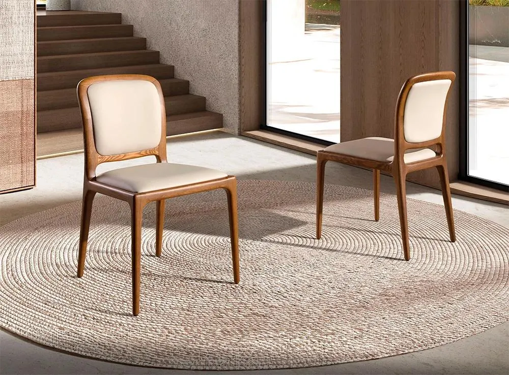 Silla polipiel crema madera color nogal Lumo