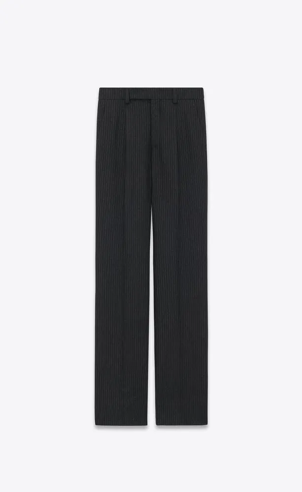 pantalones de corte acampanado de franela de lana con motivo de rayas de algodón