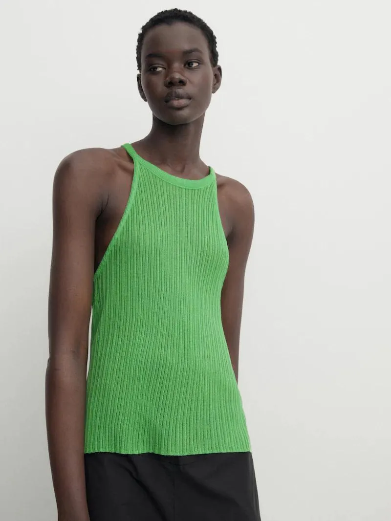 Top halter canalé desagujado