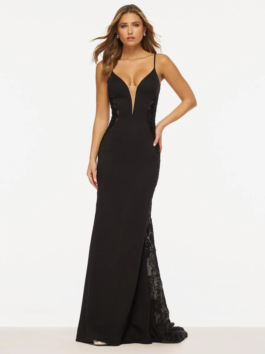 Vestido de noche sirena con cuello en V encaje barrido encaje vestidos de fiesta formales