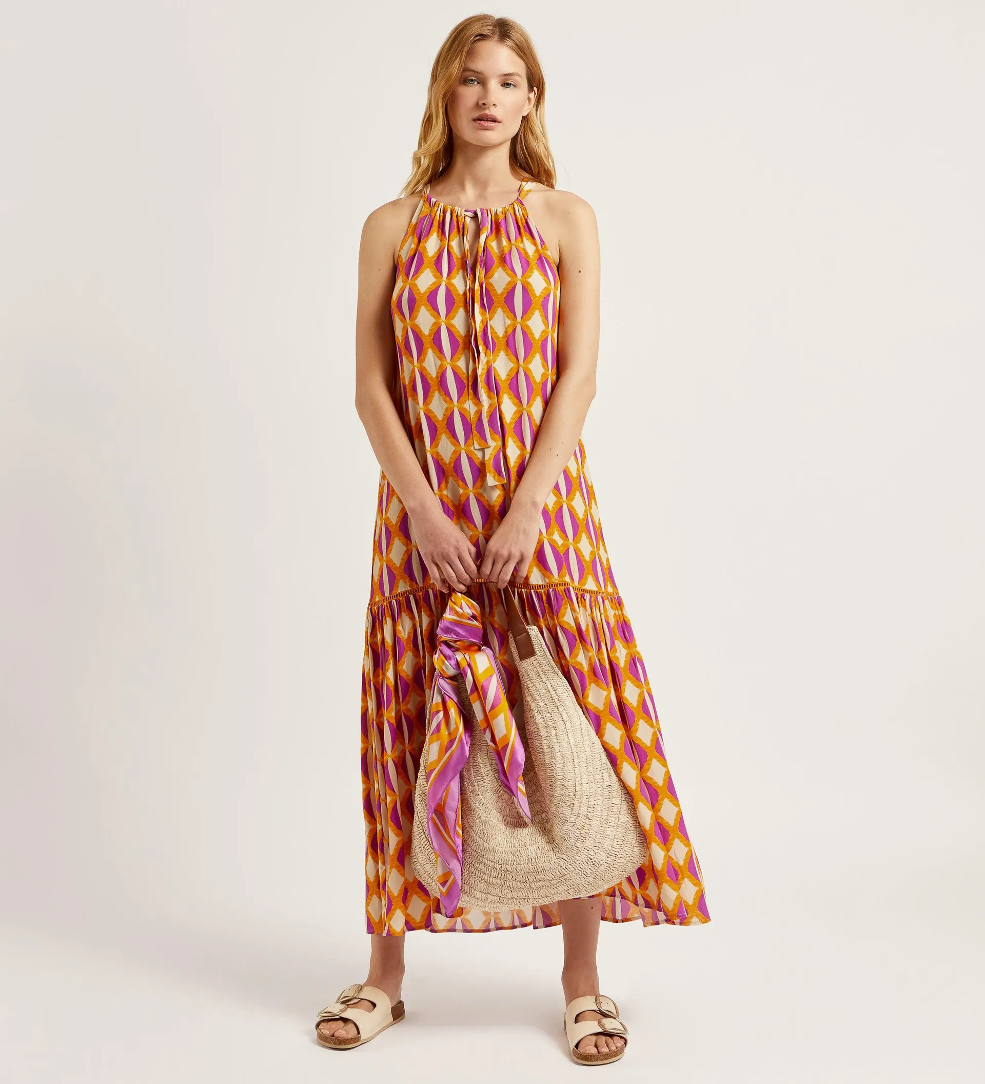 Vestido largo halter estampado