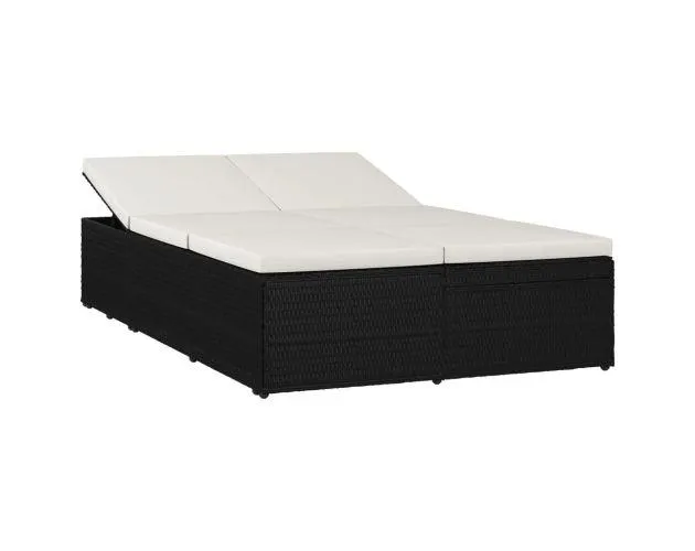 vidaXL tumbona convertible con cojín de ratán sintético negro