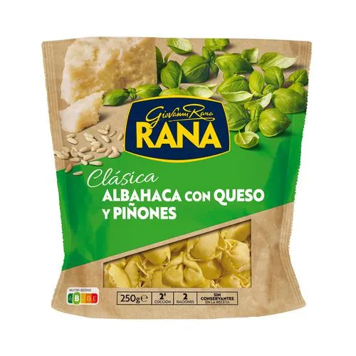 RANA Tortellini de pasta fresca al huevo, rellenos de albahaca con queso y piñones RANA Clásica 250 g.