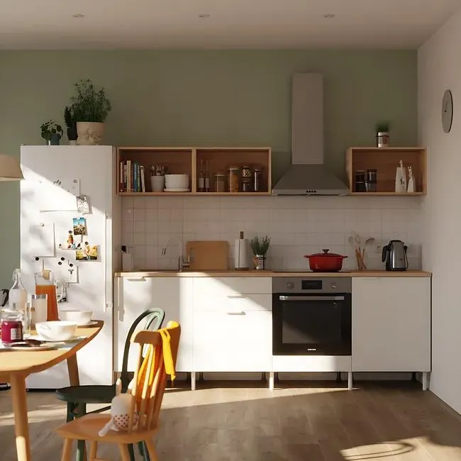 Cocina en kit Eleki blanca 3 módulos cubo haya + 4 bajos L.200 x H.182 x P.58 cm