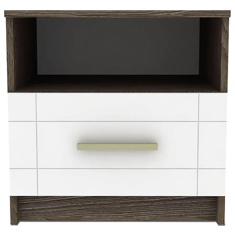 Mesilla de noche Tenessil 1 cajón efecto roble oscuro y blanco