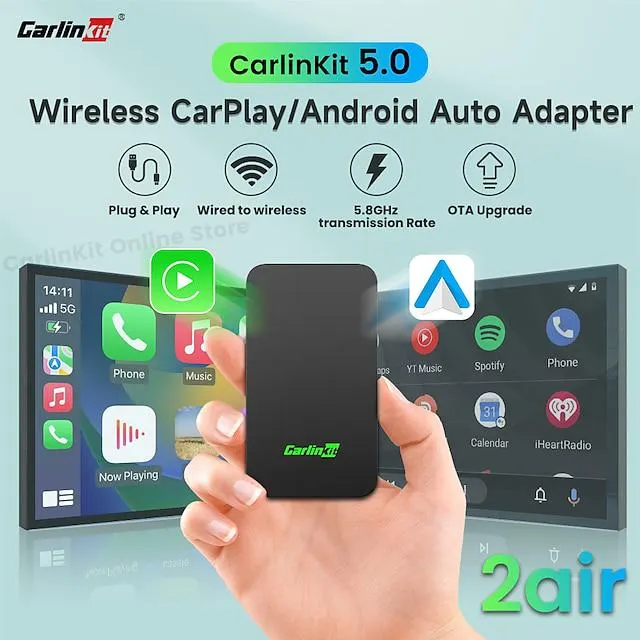 carlinkit 5.0 carplay android auto adaptador inalámbrico dongle portátil para radio de coche oem con cable carplay/android auto 2023 más reciente cpc200-2air disponible para teléfonos android y