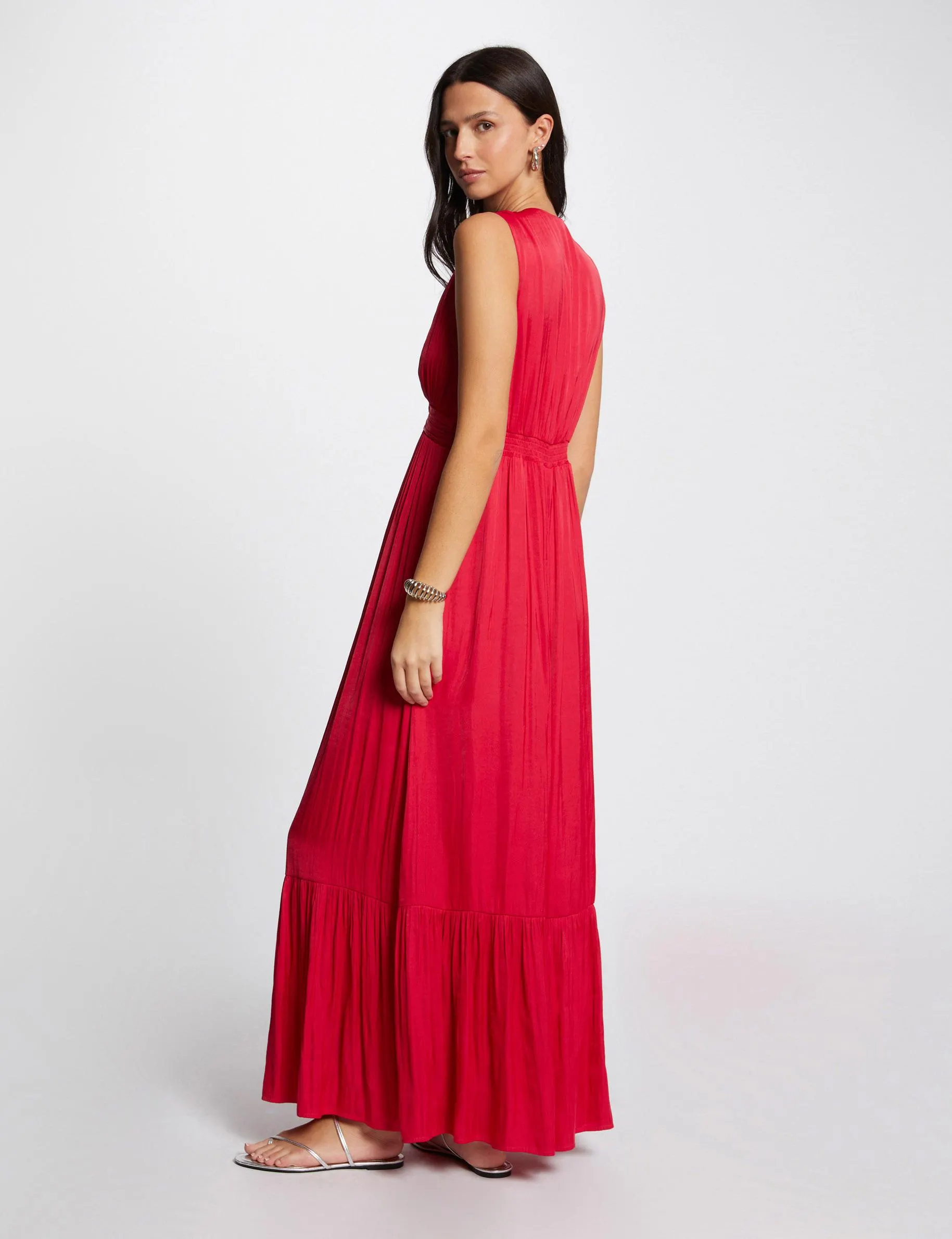 Vestido largo acampanado frambuesa mujer