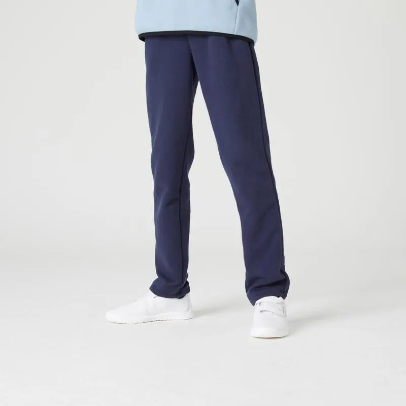 Pantaloni bambino ginnastica 100 regular misto cotone felpati blu