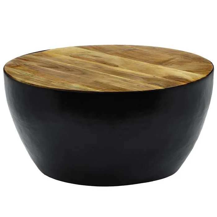 Mesa de centro redonda Chennai metal negro y madera