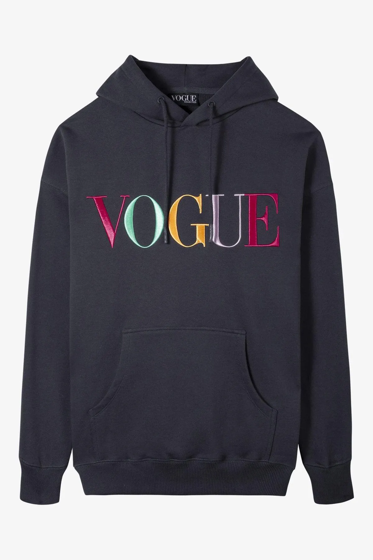 Sudadera Hoodie VOGUE Negro Lavado con logotipo rainbow bordado