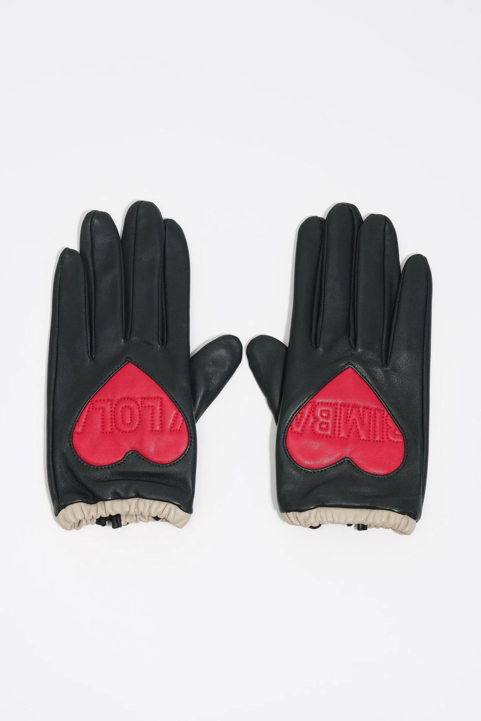 Guantes piel corazón a contraste