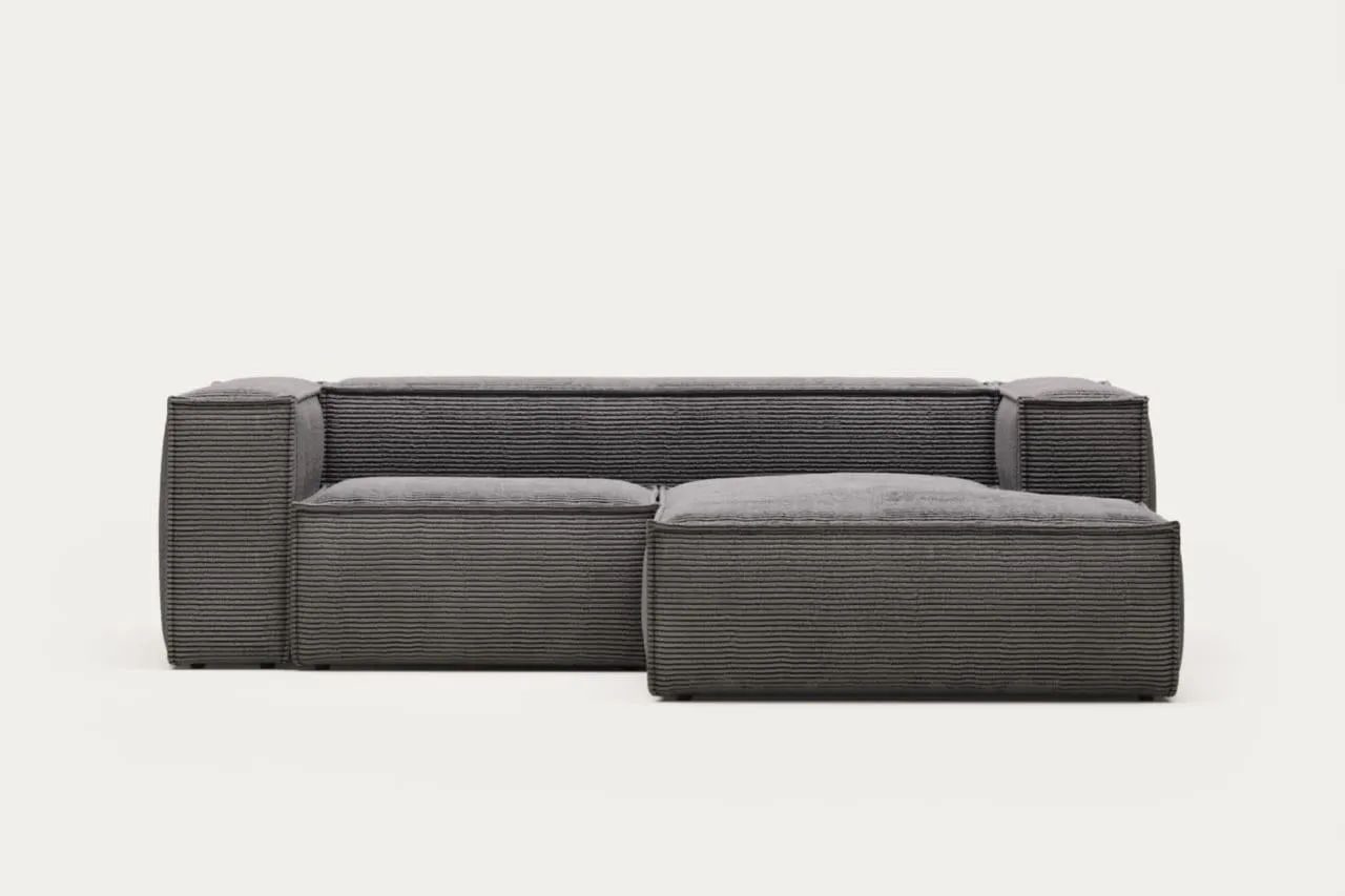Sofá Blok 2 plazas chaise longue derecho pana gruesa gris 240 cm