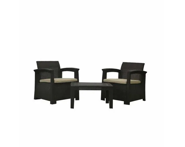 Conjunto de jardín chillvert perugia resina 2 sofás + 1 mesa marrón