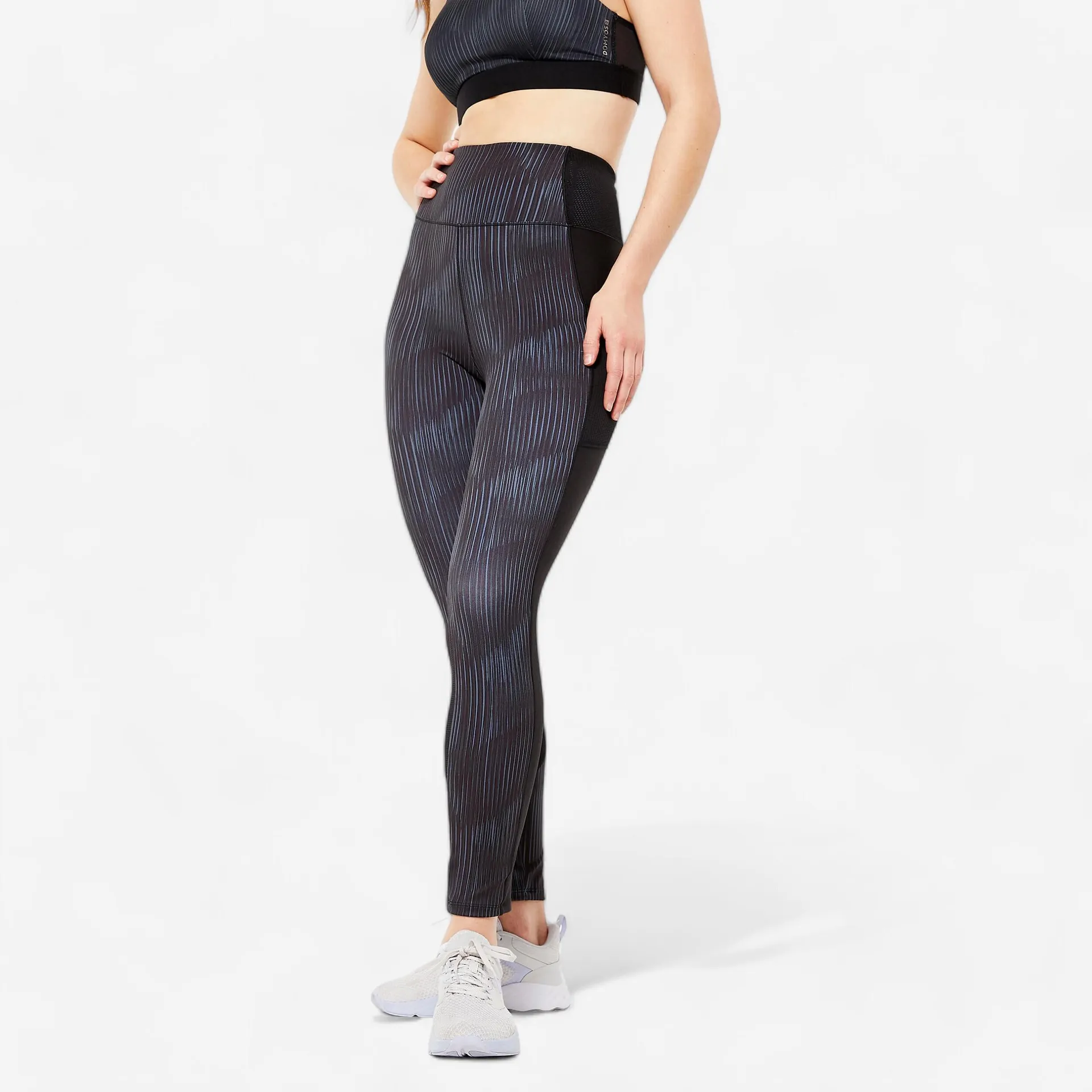 Leggings Fitness Mujer Negro-Negro Humo Bolsillo Teléfono