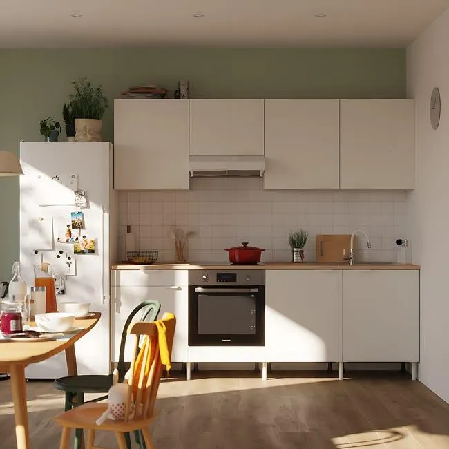 Cocina en kit Eleki blanca 4 módulos altos + 4 bajos L.240 x H.217 x P.58 cm