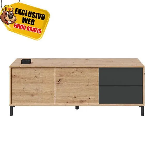 Mueble Bajo Tv Gris Antracita-Roble Brooklyn