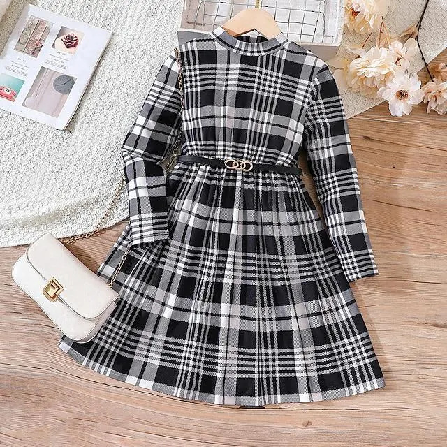 Niños Chica Vestido Bloque de color Manga Larga Escuela Rendimiento Boda Botón Adorable Diario Algodón Midi Vestido informal Primavera Otoño Invierno 3-10 años Negro Rojo