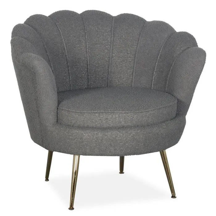Sillón redondo estilo boudoir Andersen glamour Tela efecto borrego gris
