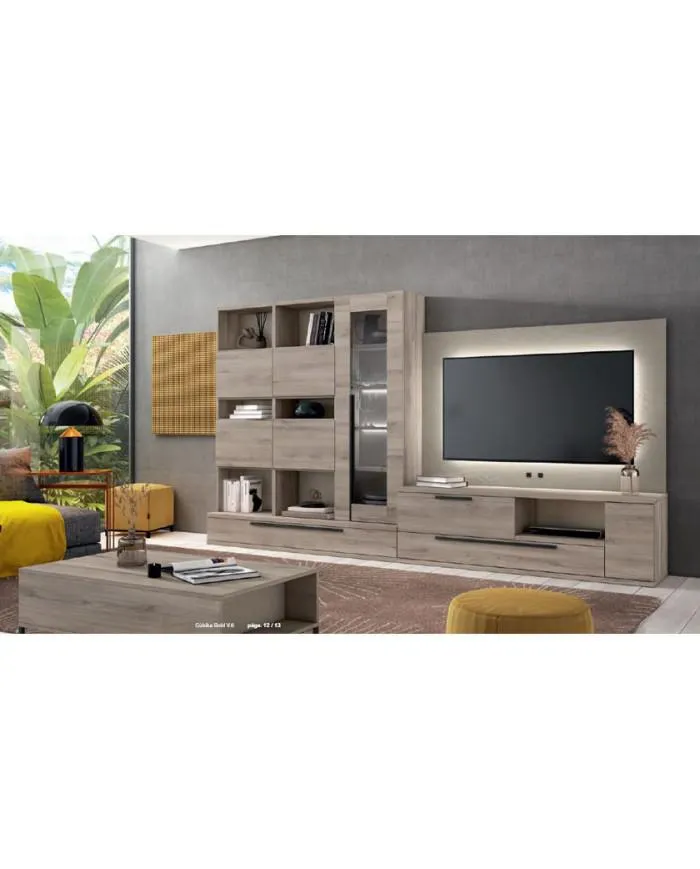 Mueble de comedor con estanterías y una vitrina en color marrón iron - duna en Nattex