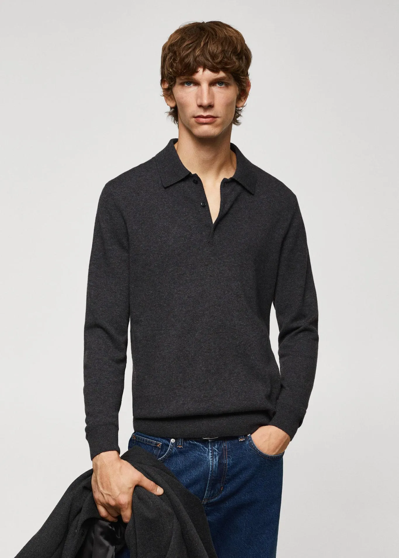Long-sleeved fleece polo shirt