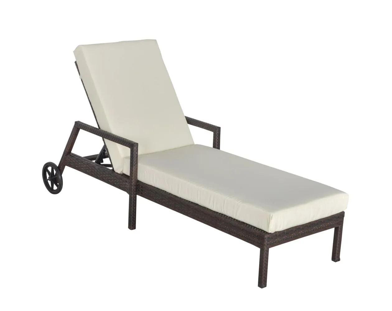 Tumbona de ratán metal, ratán pe, poliéster crema 67x196x96 cm