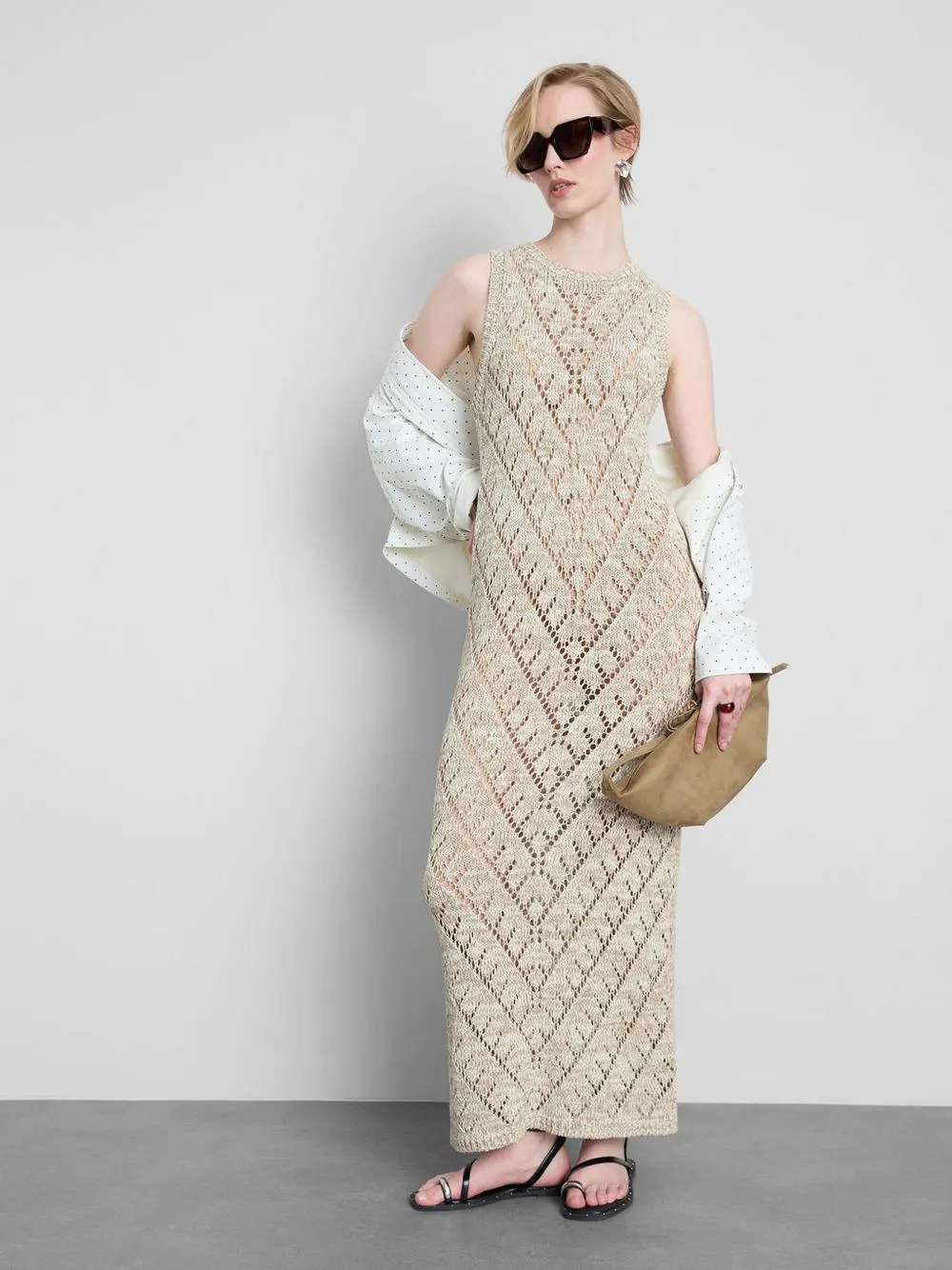Vestido largo geométrico de crochet