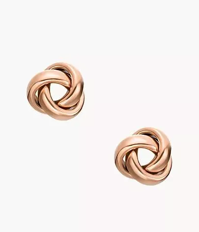Pendientes de botón Love Knot de acero inoxidable en tono oro rosa