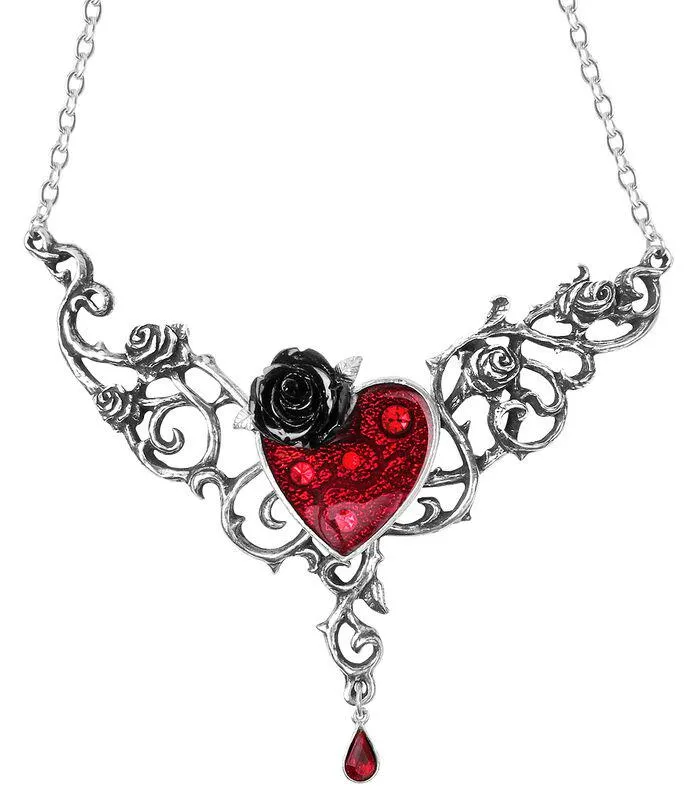 "Blood Rose Heart" Collar Plateado de Alchemy Gothic