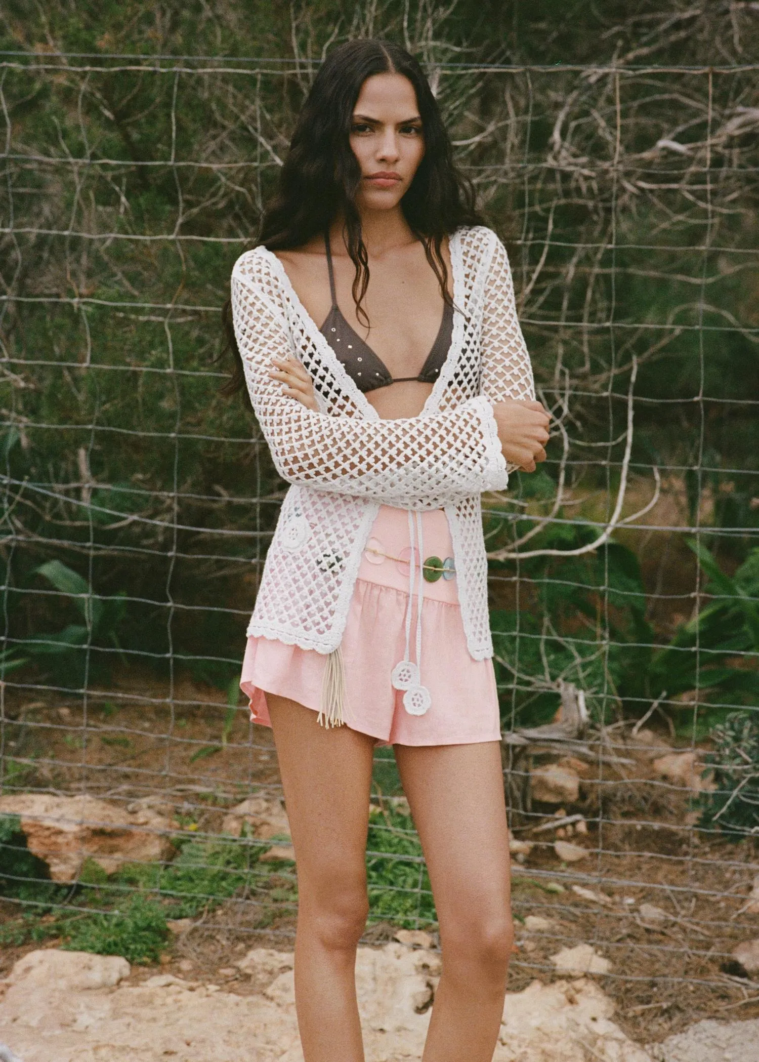 Shorts lino cintura drapeada