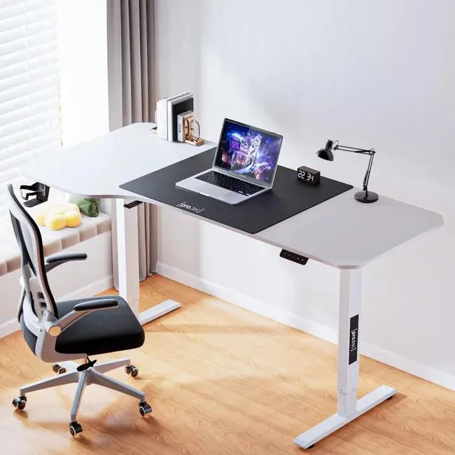 Escritorio ajustable en altura Stryn aglomerado/acero 160x75cm - Blanco [pro.tec]