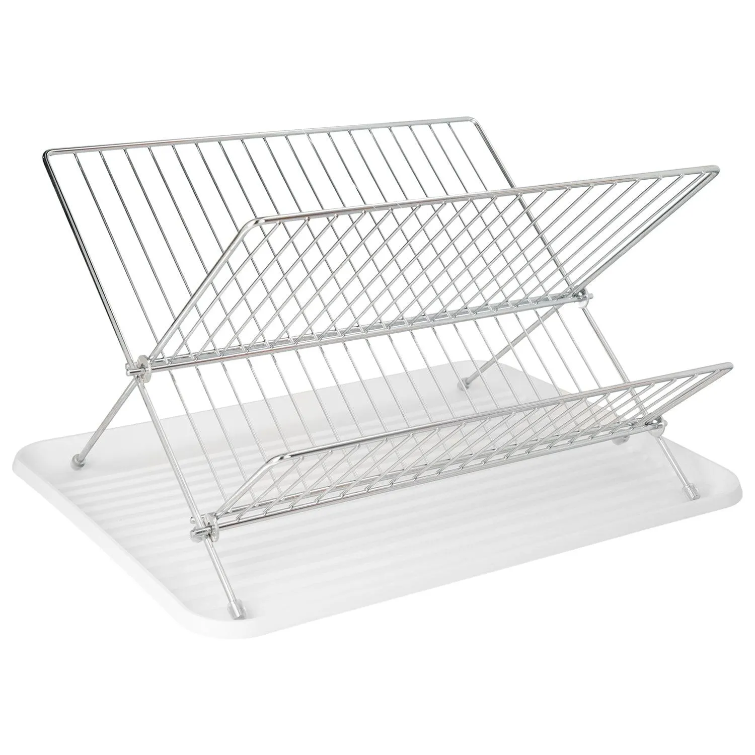 Escurreplatos Plegable Con Rejilla De Acero Cromado Y Bandeja De Secado, 2 Niveles
