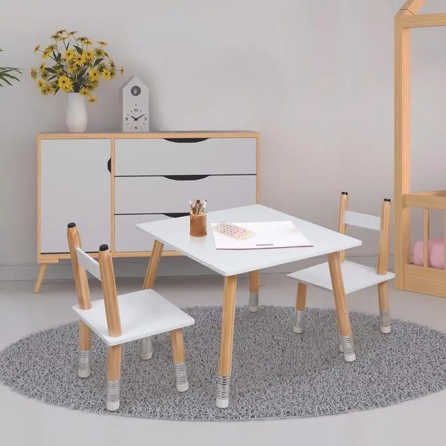 Set de mesa con dos sillas de MDF color blanco